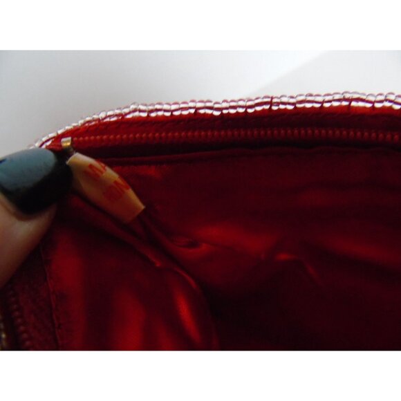 Vintage Red Satin White Beaded Evening Clutch Fully Lined Handmade In Hong Kong - Picture 6 of 10